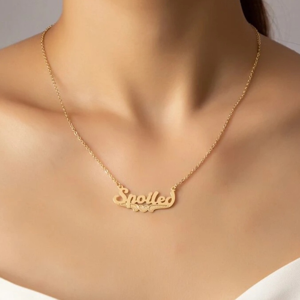 Gold Spoiled Name Lettering Necklace Retro Eighties Trendy Cute Gift Chain Y2k